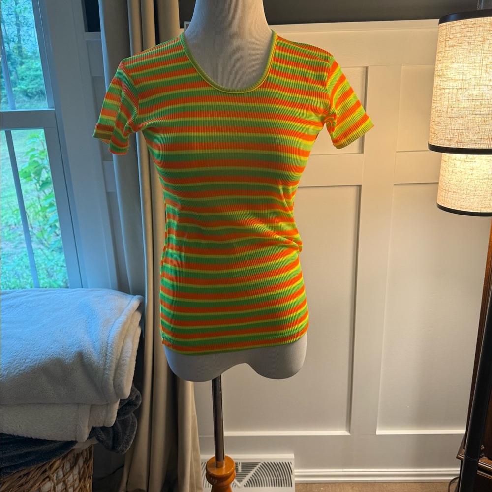 Topps Vibrant Green and Orange Striped Tee